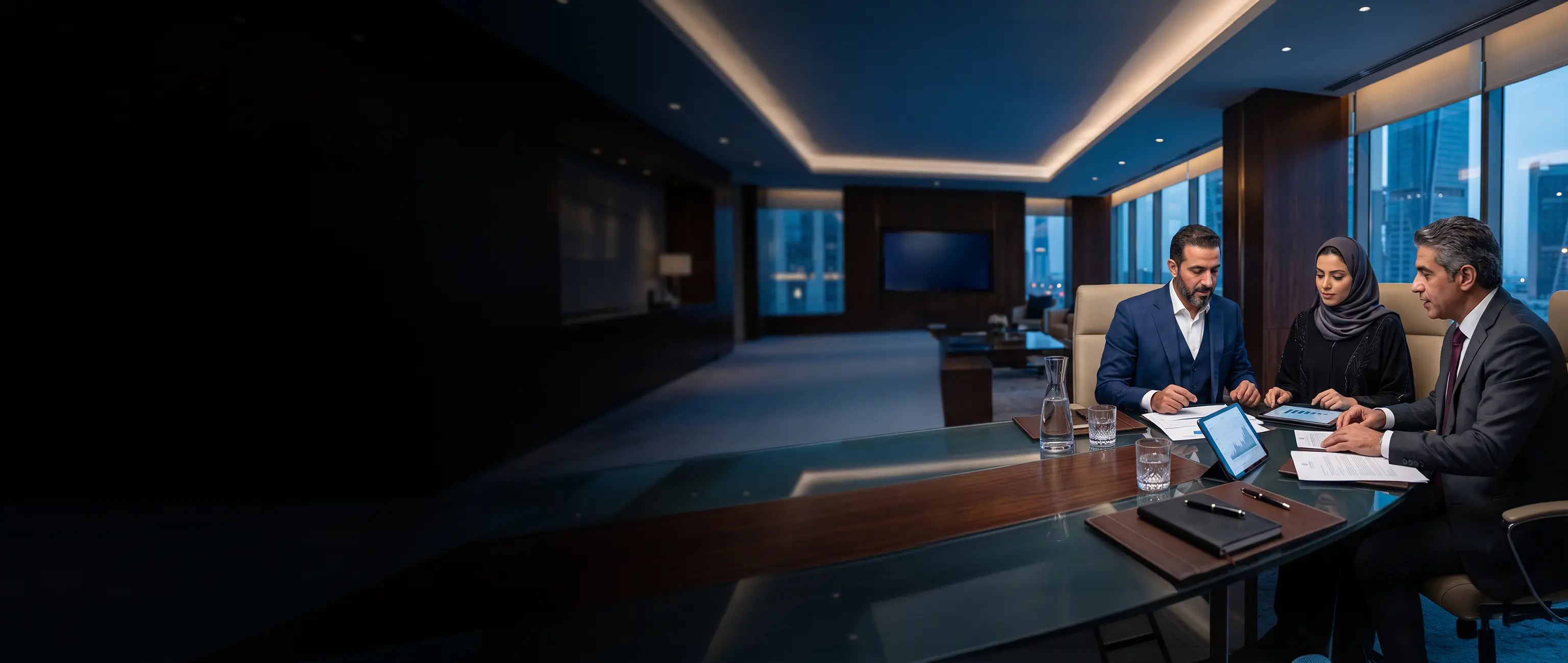 National Bonds professionals discussing strategic initiatives and corporate partnerships in a modern boardroom.