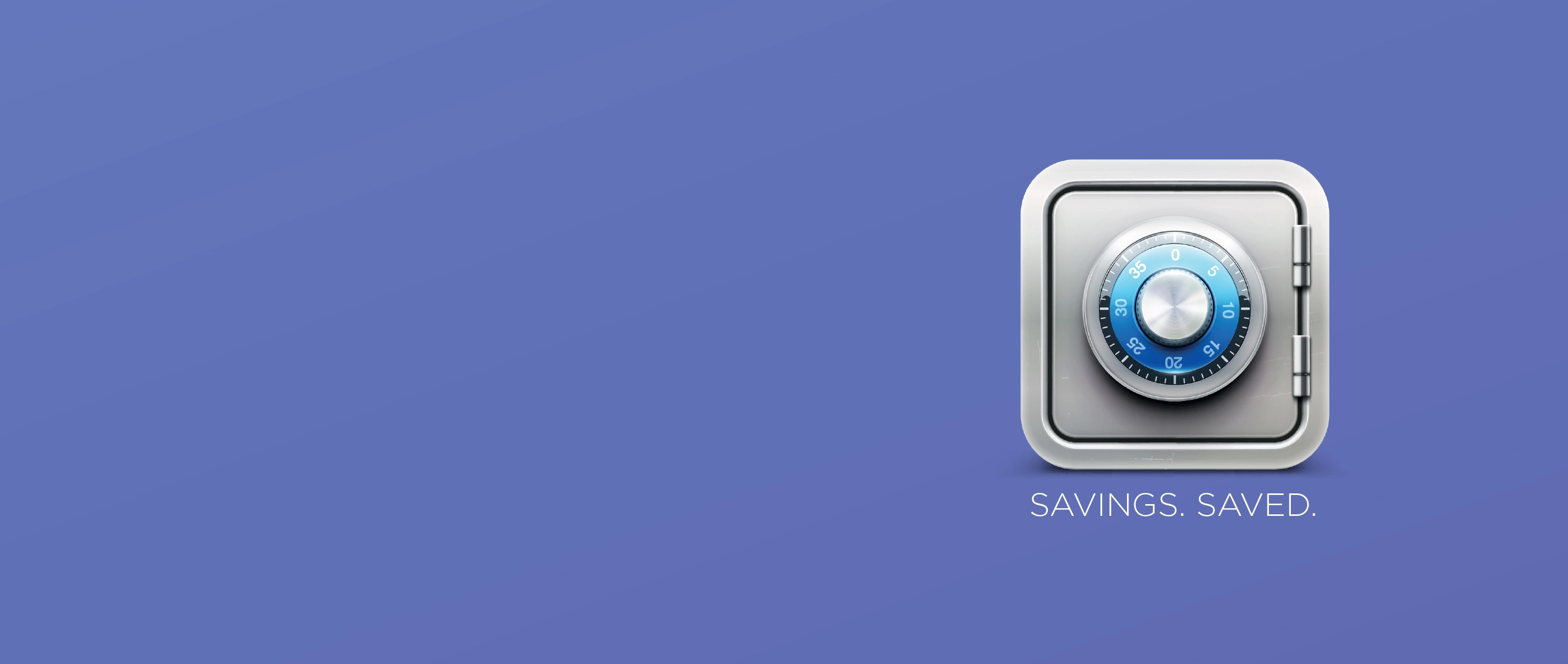 A secure safe combination dial on a blue background featuring the text "SAVINGS. SAVED.", representing the National Bonds Accelerator savings plan.