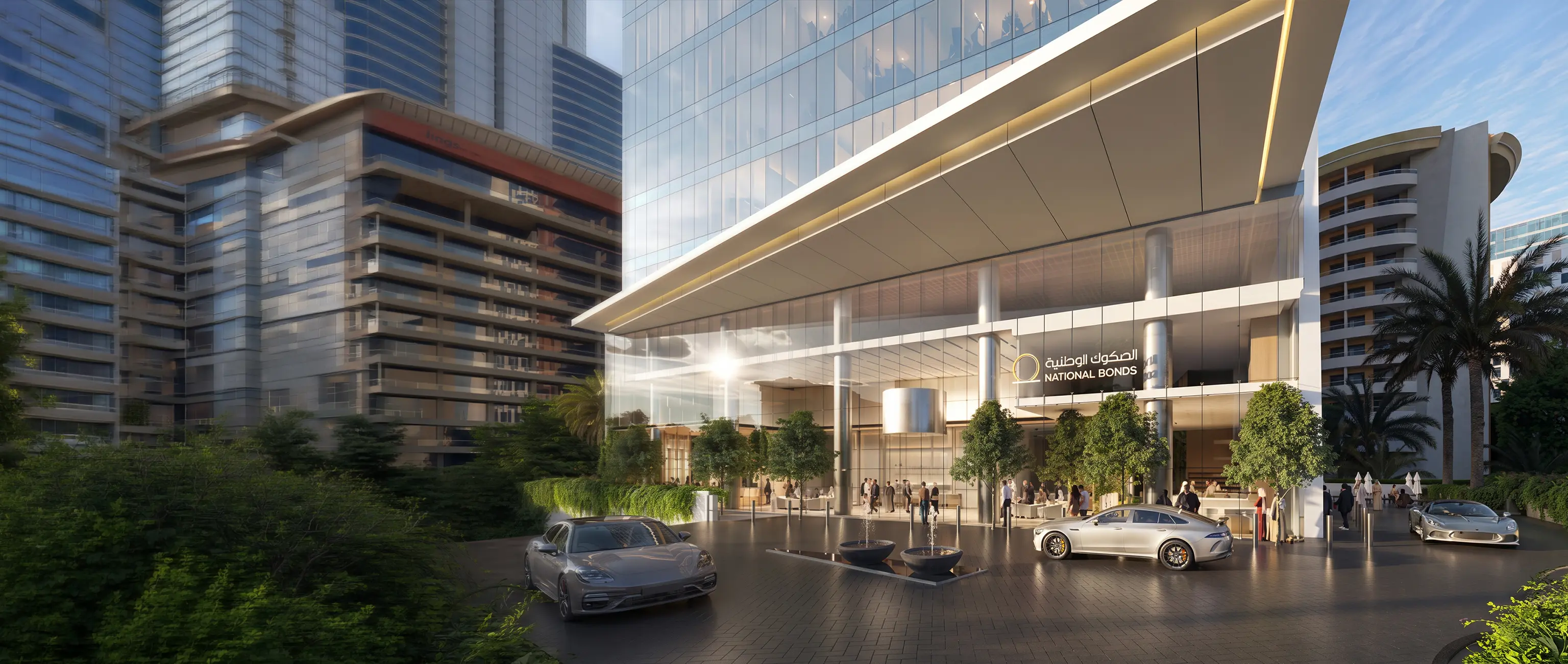 The modern and luxurious exterior of the National Bonds corporate headquarters, representing our strong foundation and commitment to financial excellence.